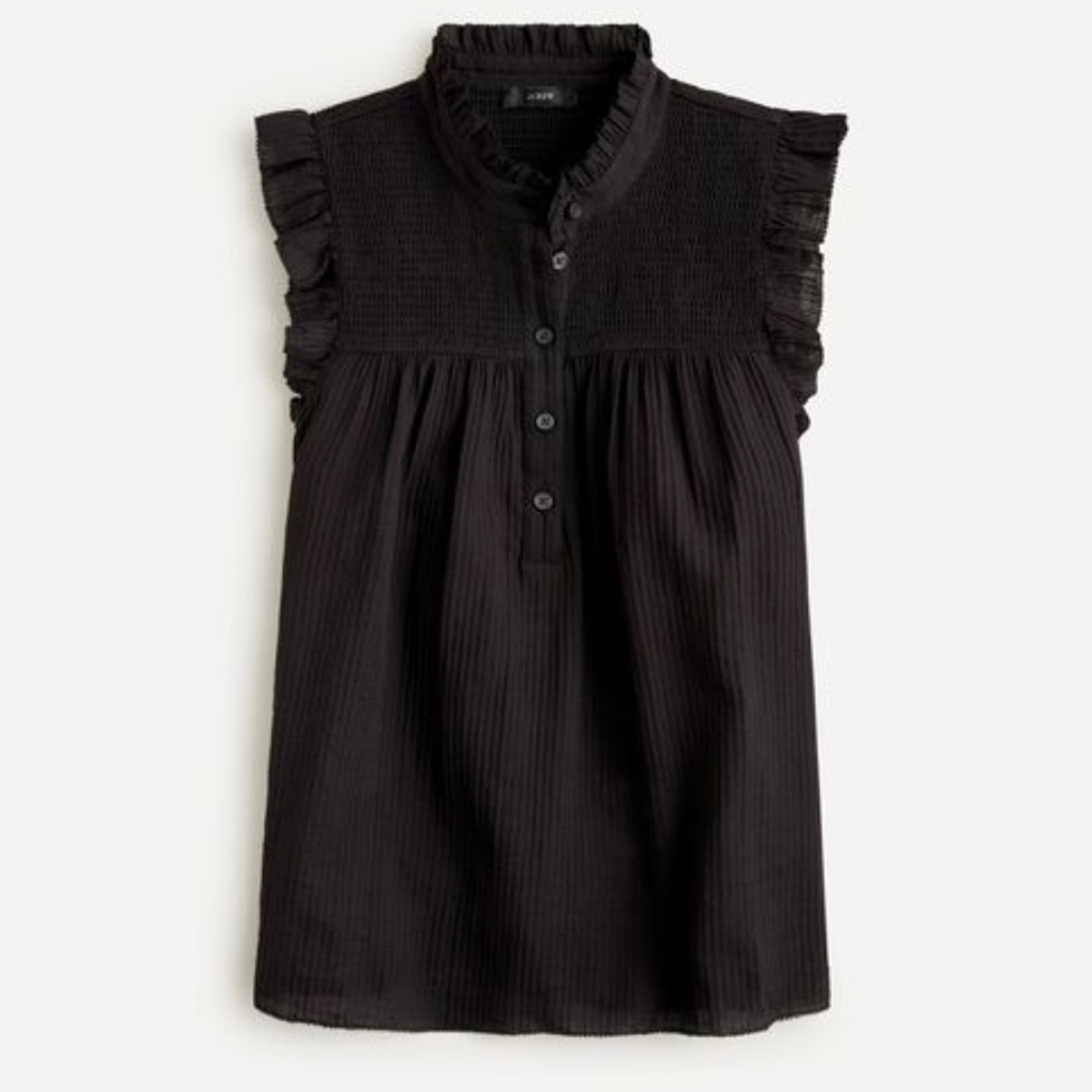 J Crew Smocked Ruffle Gauze Top
